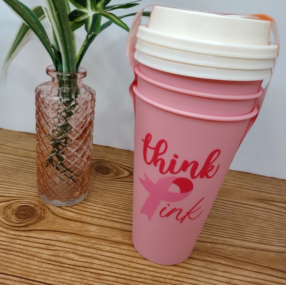 Think Pink Reusable Coffee Cups With Lids 3 Pack - Picture 1 of 5
